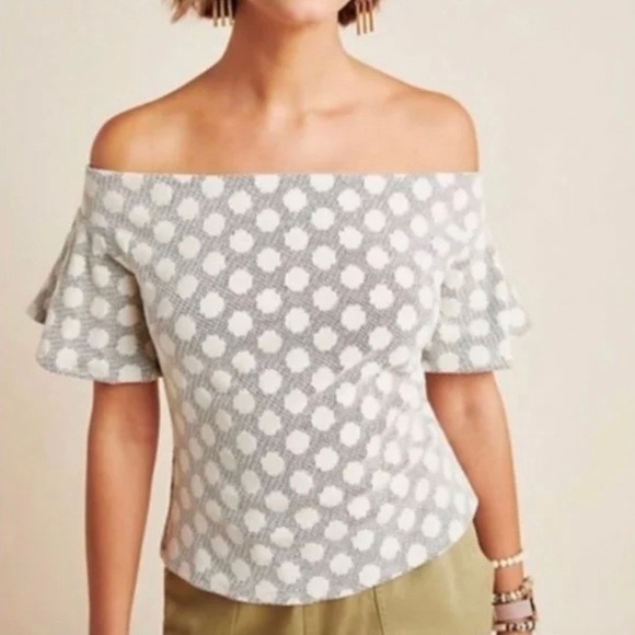 NWT Anthropologie eri + ali polka dot top off shoulder, size Medium - Picture 13 of 14